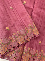Blended tussar saree with cutwork border- MSHK695 DarkOnionPink