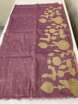 Soft crush Organza saree with embroidery and applique work MS14764