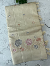 Blended tussar saree with embriodery - MS8665 Cream