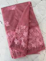 Glass tissue organza saree with embroidery MSF121 DustyPink (2)