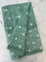 Glass tissue organza saree with embroidery MSF121 DustyBlueGreen (1)