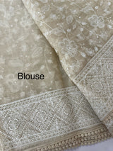 Premium Crush Organza saree with chikankari work- MCH378 Beige