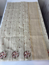 Silky kota embroidery saree with One side border MSK876 - Beige