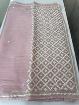 Tissue Organza saree with Kutch hand embroidery - MS14791 PastelPink