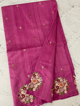 Blended tussar silk saree with embroidery- MS1072