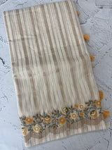 Mul chanderi saree with embriodery & zari lines MSH272