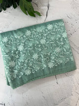 Glass tissue organza saree with embroidery MSF121 DustyBlueGreen (1)