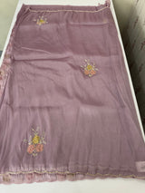 Handworked Premium Glass tissue flowy organza saree applique work MCH221 - PastelMauve