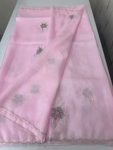 Soft crush Organza saree with applique work MBS679- Pink