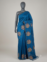 Blended art tussar silk saree with embroidery- MS1090 Teal