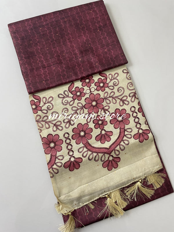 Semi silk saree with designer pallu & blouse MSDS212 WINE