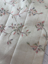 Blended tussar saree with cross stitch embriodery - MS8665 Cream