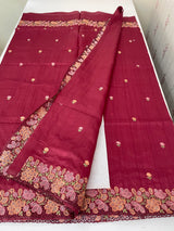 Blended tussar saree with cutwork border- MSHK695 Maroon