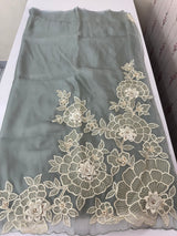 Georgette - Organza saree with applique work MS16057 - Dusty GreyishBlue