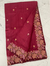 Blended tussar saree with cutwork border- MSHK695 Maroon