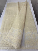 Khadi supernet saree with net applique borders MSH208 Ivory