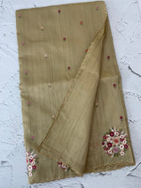 Blended tussar silk saree with embroidery- MS1072 Chiku