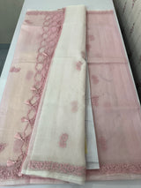 Premium Moonga checks saree with Hand Chikankari work MSH246 Pink