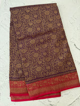 Banarasi semi katan saree with contrast border MKS455 Purple to Red