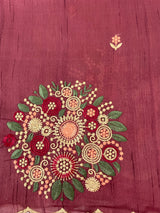 Blended art tussar silk saree with embroidery- MS1090 Burgundy