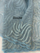 Glass organza saree with thread work- MOS351 DustyPowderBlue