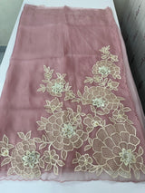 Georgette - Organza saree with applique work MS16057 - Pink