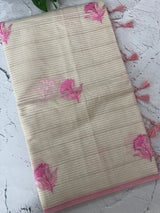 Mul chanderi saree with embriodery & zari lines MSH254