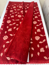 Organza saree with tissue applqiue work - MSH989 OrangyRed