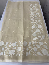 Jute linen saree with applique work MSH276 Chiku