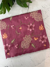 Blended tussar saree with applique work and embroidery MTSS451 BerryPink