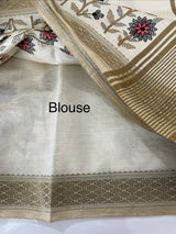 Blended tussar silk saree with embroidery- MSH490
