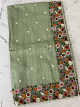 Blended tussar saree with embriodery - MSH6790 DuskyGreen