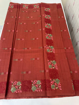 Crushed Matka Blended Tussar silk saree with embroidery MS4890 - ReddishBrown