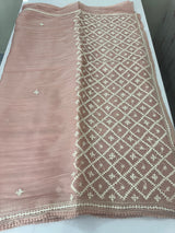Tissue Organza saree Kutch hand embroidery - MS14791 PastelPeach