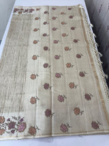 Blended tussar saree with embriodery - MS8665 Chikoo