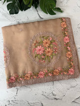 Tissue mix crush Organza saree with embroidery work MS6788 DuskyPeach