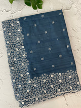 Semi tussar saree with embroidery MST121- Teal