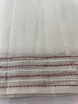 Kota Chanderi saree with kanta embriodery borders and applique work on pallu MCBS699- White to DuskyPeach