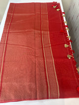 Mul chanderi saree with zari buttas- MSH305 Red