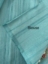Blended tussar silk saree with embroidery- MS1072 LightBlue