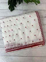 Blended tussar saree with embriodery - MS14401 White and Red