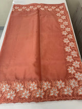 Soft organza saree with sequins cutwork borders- MCW541 - Peach