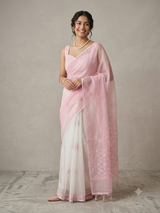 Premium Moonga checks saree with Hand Chikankari work MSH246 Pink