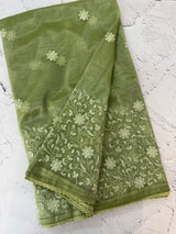 Glass tissue organza saree with embroidery MSF121 DustyGreen (1)