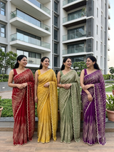 Semi soft Organza saree with zari thread work MSB8433 Yellow