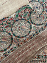 Madhubani Printed Semi tussar silk saree with Kanta work MBT6877 (1)