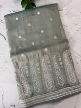 Designer tissue georgette-Organza sarees with blouse MS14927 Muted BluishGrey