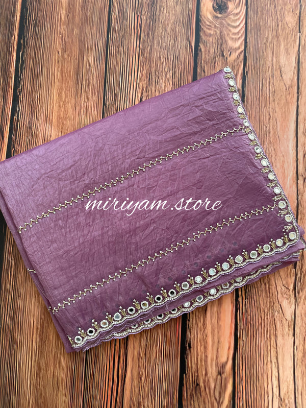 Handworked crush Organza saree with stones and cutbeads MZTS121 - Mauve