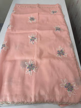 Soft crush Organza saree with applique work MBS679 - PeachPink