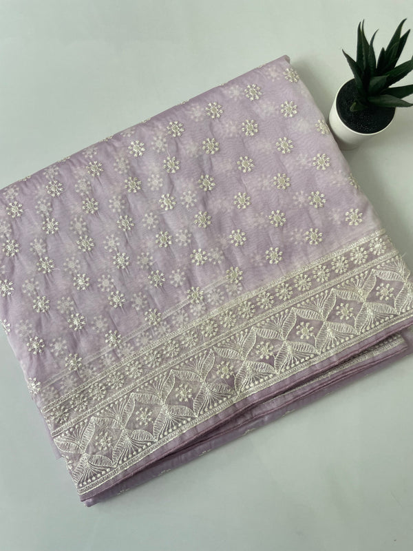 Organza saree with embroidery MOSE214 LIGHT LAVENDER